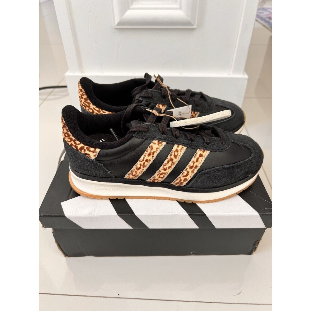 ADIDAS RUN 70s 2.0 K15790 Leopard Cheetah Black Magic Beige Real Fur  7 W 5.5Y - Picture 6 of 14